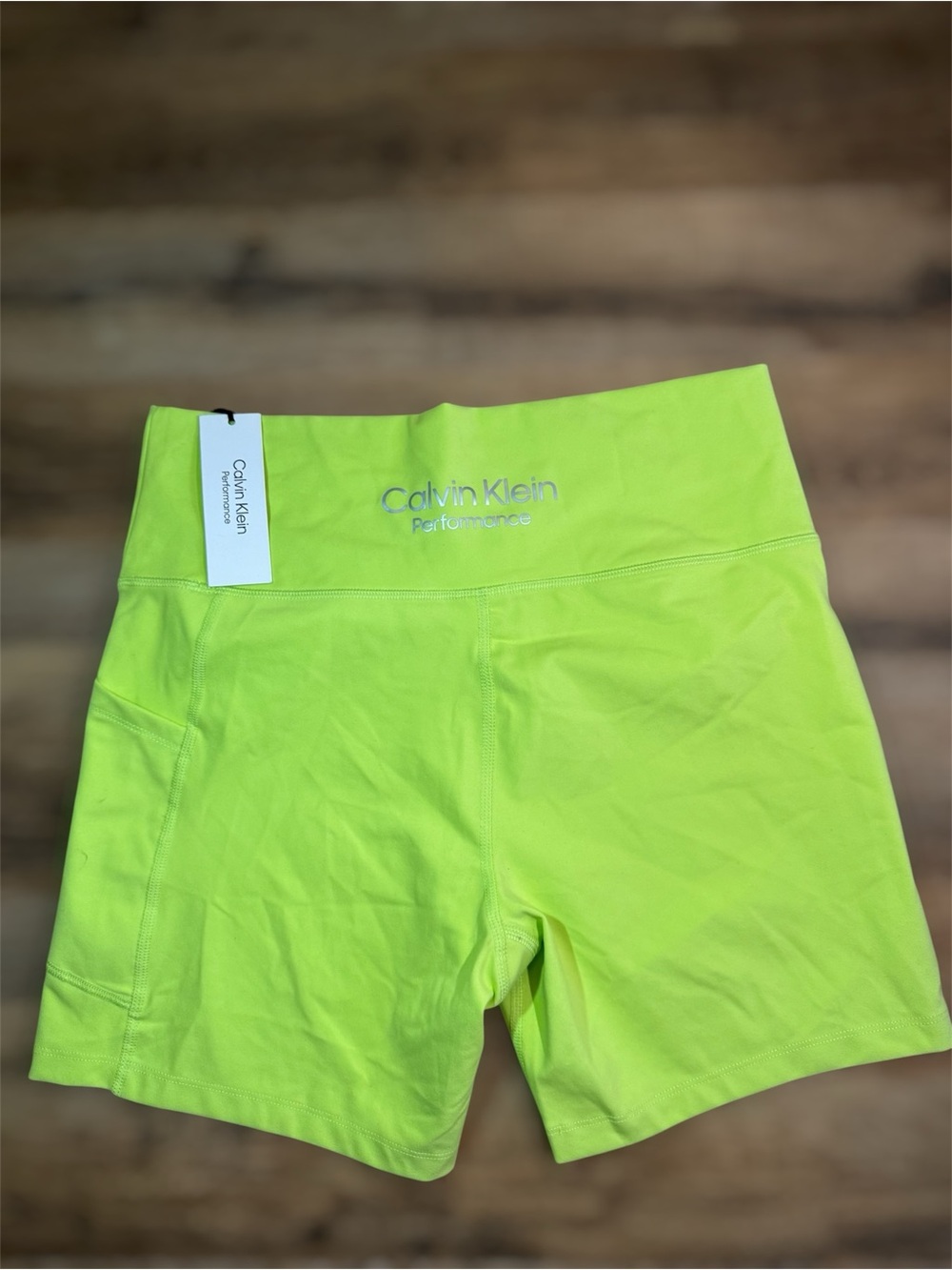 Calvin Klein Neon Lime High-Waist Performance Bike Shorts